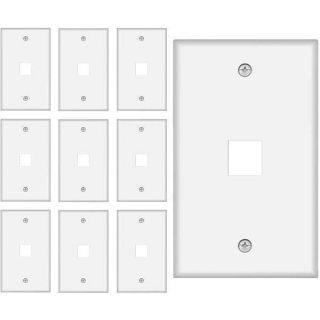 10-Pack White 1 Port Keystone Wall Plate for RJ45 & Modular Inserts - Tedgetal Single Gang Faceplate