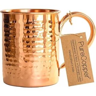 100% Copper Mug for Moscow Mule - 12oz Hammered Pure Copper Thick Straight Wall