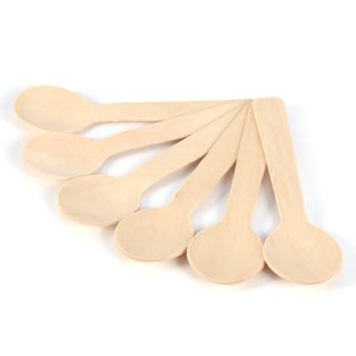 100 Pcs Disposable Wooden Spoons Mini Kitchen Ice Cream Dessert Spoons 10cm Flatware Cutlery Bupplies