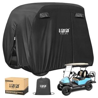 10L0L 2/4 Passenger Golf Cart Cover Fits for Yamaha EZGO Club Car, 400D Waterproof Durable Polyester Golf Cart Cover with Three Zipper Doors Windproof Sunproof - Black