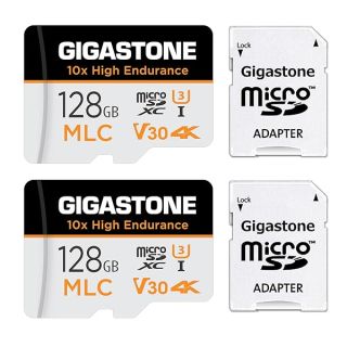 Gigastone Industrial 128GB 2-Pack MLC Micro SD Card, 4K Video Recording, Security Cam, Dash Cam, Surveillance Compatible 100MB/s, U3 C10, with Adapter