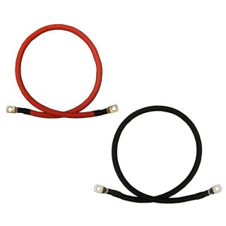 "2 AWG Red & Black Pure Copper Battery Cables for Solar, RV, Car, Boat - 18" with 5/16" & 3/8" Lugs"