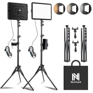 2-Pack LED Video Light Kit, NiceVeedi Studio Light, 2800-6500K Dimmable Photography Lighting Kit with Tripod Stand&amp;Phone Holder, 73&amp;quot; Stream Light for Video Recording, Game Streaming, YouTube…