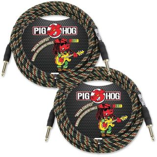 2-Pack Pig Hog PCH20RA Rasta Stripes Vintage 20ft Instrument Cables - Durable & Stylish