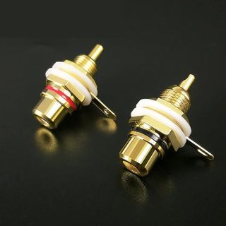 2 Pcs Terminal Gold Plated Copper Panel Mount Female Jack Terminal Socket Audio Connector