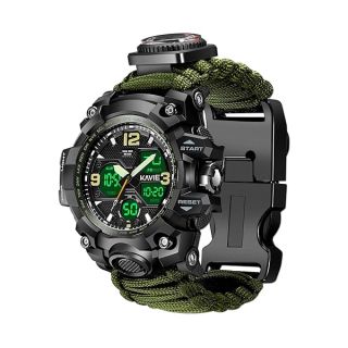 23-in-1 Survival Military Digital Watch, Mens Tactical Multi-Functional and Adjustable Wristband Outdoors Waterproof Army Green Sports Watches with Compass Paracord Band