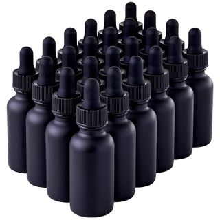 24 Pack Black Coated Boston Round Essential Oils Aromatherapy Glass Bottles Jar With Black dropper cap, 1oz