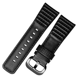 28mm Men&amp;#039;s Genuine Leather Watch Band Compatible with Seven Friday M1 M2 P3 SF Calfskin Black Watch Straps with Heavy Duty Metal Buckle Watch Accessories (Black Line)