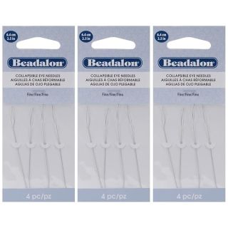 3-PACK - Beadalon Collapsible Eye Needles 2.5-Inch Fine 4 per Pack (in Rigid Pak TM mailer)