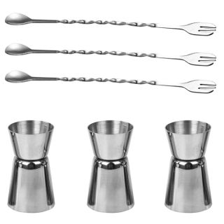 3 Pieces Double Jiggers&3 Pieces Stainless Steel Mixing Spoons, SourceTon 0.5/1 oz. Cocktail Bar Jiggers and 10 Inches Mixing Spoon with Garnish Fork Tip