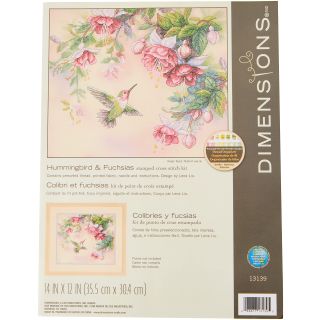 Dimensions Hummingbird and Fuchsias Stamped Cross Stitch Kit, 14'' x 12''