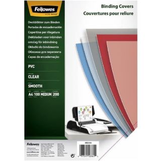 Fellowes A4 Binding Covers, PVC 200 Micron, Clear, Pack of 100