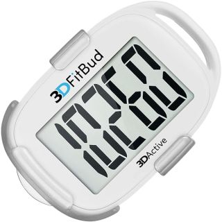 3DFitBud Simple Step Counter Walking 3D Pedometer with Clip and Lanyard, A420S (White)