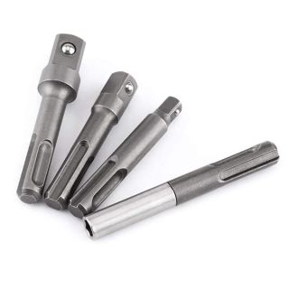 4Pcs SDS Plus Socket Adapter Set, SDS Plus to 1/4" Hex, 1/4", 3/8", 1/2" Hex Socket Drill Bit Extension Adapter, for Drills