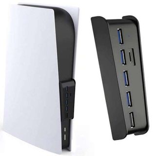 High-Speed 5 Port USB Hub for PS5 - Megadream Charger Splitter with USB & Type C Ports, Compatible with PlayStation 5 Console