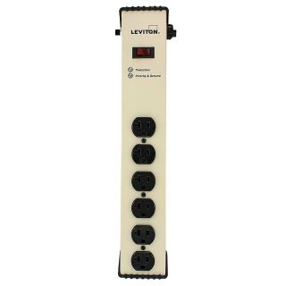 Leviton 5100-IS2 120 Volt, 20 Amp, Surge Protected, 6-Outlet Strip with Switch, Heavy Duty, 6-Ft, Gray