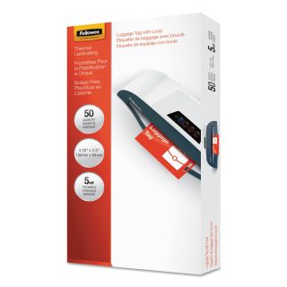 Fellowes Hot Laminating Pouches 5 Mil - 50 Pack Luggage ID Tags with Loop for Durable Protection