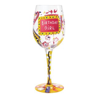 Lolita Birthday Girl Artisan Painted Wine Glass Gift, Multicolor, 1 Count (Pack of 1)