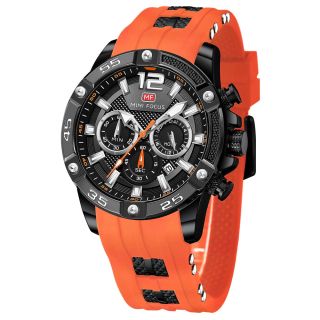 MF MINI FOCUS Men's Chronograph Waterproof Sport Watch - Red Silicone Strap Analog Quartz Fashion Wristwatch