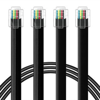 NECABLES 2Pack RJ12 Cable 6ft Phone Cord RJ12 6P6C Male to Male Straight Wired for Both Data and Voice Use Black - 6 Feet