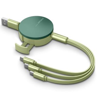 OATSBASF Multi USB Charger Cable Retractable 3 in 1 Multiple Charging Cord Adapter with Mini Type C/Micro USB/Phone Port/Holder, Compatible with Phone 14 13 12 11 X/Tablets Universal Use (Green)