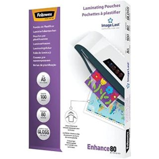 Fellowes Enhance A5 80 Micron Laminating Pouches (Pack of 100), Transparent