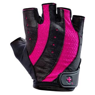 Harbinger Women's Pro Gloves with Vented Cushioned Leather Palm for Weightlifting, Training, Fitness, and Gym Workouts,Black/Pink Large