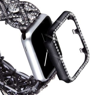 VIQIV Bling Protective Face Bumper Case Cover for Compatible with Apple Watch 38mm 42mm 40mm 44mm, Crystal Diamond Plate Frame Compatible with Apple iWatch Series 4 3 2 1 Black