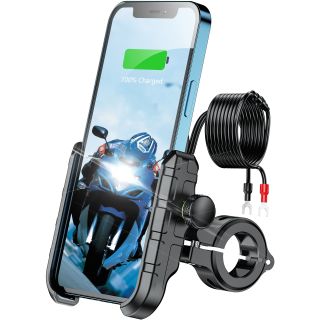 KEWIG Motorcycle Phone Mount Charger USB QC 3.0 36W Fast Charging Port, Anti-Slip Aluminum Alloy Mounting Base IP66 Waterproof Handlebar Cell Phone Holder Handlebar or Mirror Bar Adjustable Fit 4-7"