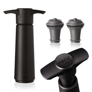 Vacu Vin Wine Saver Pump Black with Vacuum Wine Stopper - Keep Your Wine Fresh for up to 10 Days - 1 Pump 2 Stoppers - Reusable - Made in the Netherlands