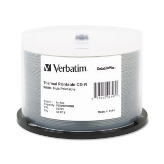 Verbatim CD-R 700MB 52X DataLifePlus White Thermal Printable, Hub Printable - 50pk Spindle