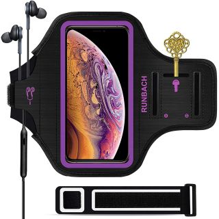 RUNBACH Armband for iPhone 16 Pro Max/16 Plus/15 Pro Max/15 Plus/iPhone 14 Pro Max/14 Plus/13 Pro Max/12 Pro Max/11 Pro Max/Xs Max,Running Exercise Armband with Card Slot for iPhone Max (Purple)