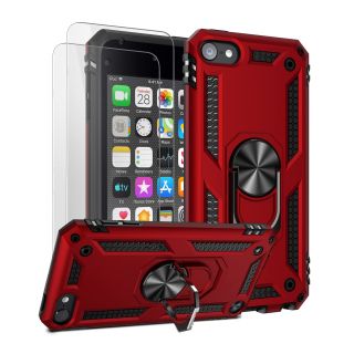 ULAK Compatible with iPod Touch 7 Case/iPod Touch 6 Case with 2 HD Screen Protectors, Hybrid Rugged Shockproof Cover with Built-in Kickstand for iPod Touch 7th/6th/5th Generation (Red)