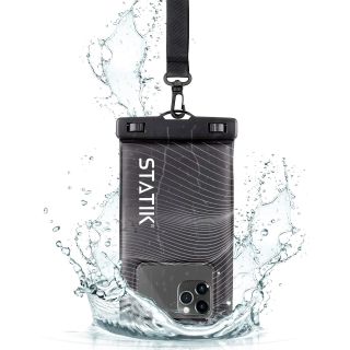 Statik MarCase Waterproof Phone Pouch - IPX8 Floating Waterproof Bag, Light Reflective Stripes for Easy Phone Retrieval, Designed with WakeSurf World Champion Noah Flegel, Phones up to 7 inch (Black)