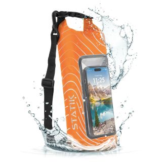 Statik MarCase Waterproof Dry Bag 2L - IPX8 Roll Top Small Waterproof Bag, Touchscreen Phone Window & Light Reflective Pattern, Boating & Kayak Accessories for Fishing, Camping, Swimming (Orange)