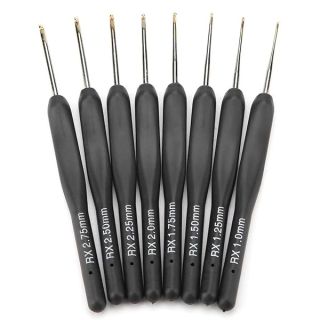 8Pcs Black Fine Soft Handle Crochet Hooks Set, 1mm 1.25mm 1.5mm 1.75mm 2mm 2.25mm 2.5mm 2.75mm Plastic Knitting Crochet Hooks Ergonomic