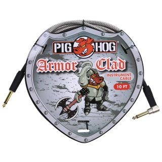 Pig Hog PHAC-10R Armor Clad Right-Angle 1/4" to 1/4" Guitar Instrument Cable, 10 Feet