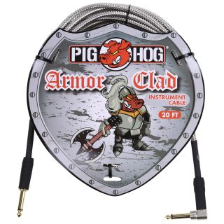 Pig Hog PHAC-20R Armor Clad Right-Angle 1/4" to 1/4" Guitar Instrument Cable, 20 Feet