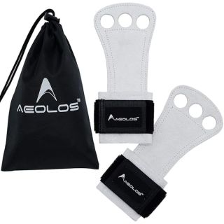 AEOLOS Leather Gymnastics Hand Grips-Great for Gymnastics,Pull up,Weight Lifting,Kettlebells and Cross Training (White(2 Layers Leather), Medium)