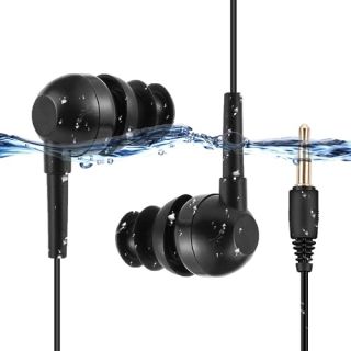 AGPTEK IPX8 Waterproof in-Ear Earphones, Coiled Cable Swimming Earbuds with Stereo Audio Extension Cable, Wired,Black