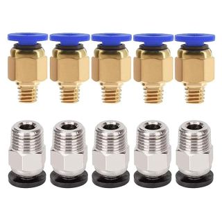 ALAMSCN 5PCS PC4-M6 Pneumatic Fitting Push to Connect + 5PCS PC4-M10 Straight Quick in Fitting Connectors for 3D Printer Bowden Extruder