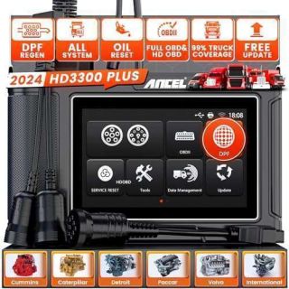 ANCEL HD3300 Plus Heavy Duty Truck Scanner, Full System DPF Regeneration Scanner, Diesel Scanner Diagnostic Tool, Oil Reset,Free-Update,Fits for Diesel Engine Cummins Caterpillar Detroit Paccar Volvo