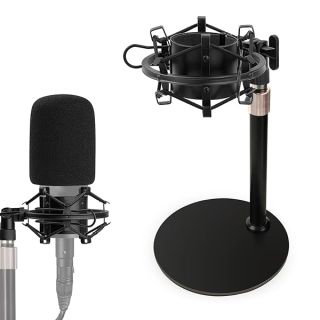 AT2020 Mic Stand, Adjustable Height Desk Mic Stand with Shock Mount, Foam Windscreen, Metal Weighted Base, 1/4 to 3/8 Metal Adapter, for AT2020 AT2020USB AT2020USB+ AT2035 Mic by Rigych