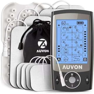 AUVON Dual Channel TENS Unit Muscle Stimulator Machine with 20 Modes, 2" and 2"x4" TENS Unit Electrode Pads (Black)