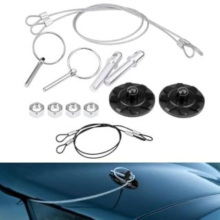 Hood Pins Kit CNC Aluminum Alloy Car Racing Hood Pin Lock Appearance Kit Universal Hood Pin Plate Kit(Black)