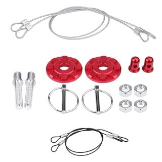 Acouto Hood Pins Kit CNC Aluminum Alloy Car Racing Hood Pin Lock Appearance Kit Universal Hood Pin Plate Kit(Red)