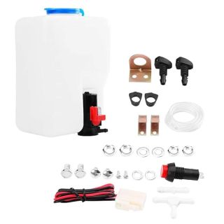 Acouto Windscreen Washer Bottle Kit, 12V Windshield Washer Fluid Kit Universal Windscreen Washer Pump Bottle Kit Cleaning Tools with Mounting Bracket for Car Marine Boat