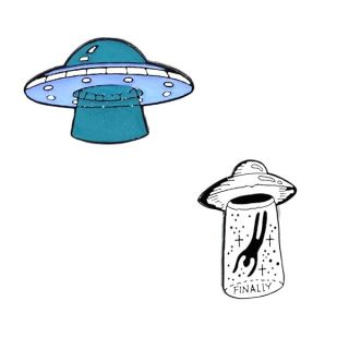 Acxico 2Pcs Alien UFO Enamel Pins - Creative Brooches for Hats, Bags & Shirts | Unique Decor Accessories