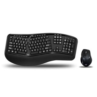 Adesso WKB-1500GB - Wireless Ergonomic Desktop Keyboard and Laser Mouse with Split Keys Design and Palm Rest for Comfort, Long Battery Life, Nano Receiver - Compatible for PC & Windows XP/7/8/10,Black