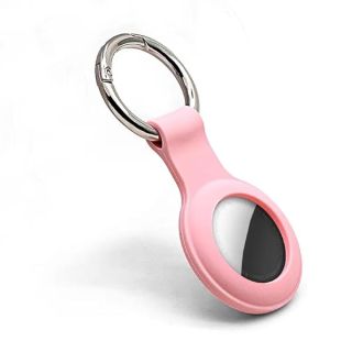 Pink Silicone AirTag Keyring Case with Hook - Anti-Lost, Shock Resistant for Keys, Bags, Luggage & Pets